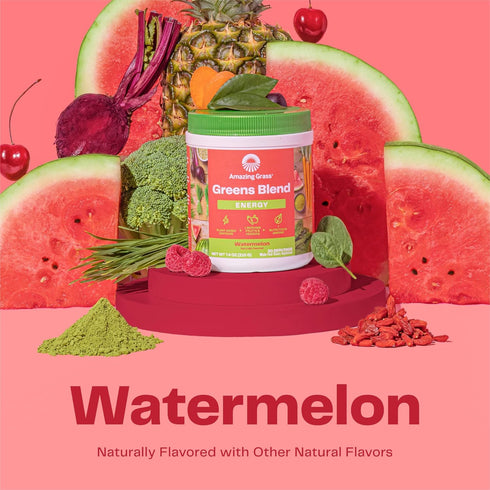 Amazing Grass Greens Blend Energy: Smoothie Mix, Super Greens Powder & Plant Based Caffeine with Matcha Green Tea & Beet Root Powder, Watermelon, ...