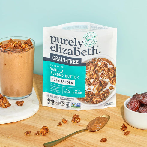 Purely Elizabeth Vanilla Almond Butter Keto Granola, Made with Nuts and Seeds, Grain-Free, Gluten-Free, Non-GMO (8oz Bag)...