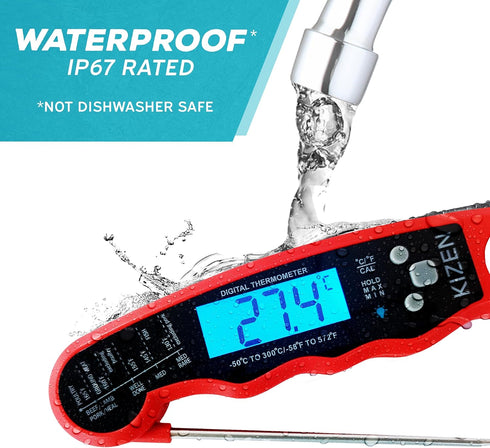 KIZEN Instant Read Meat Thermometer Digital - Food Thermometer for Cooking, Grill, Oven, BBQ - Waterproof and Backlit Display...