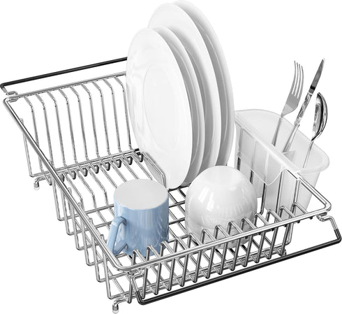 SIMPLE HOUSEWARE Large Over Sink Counter Top Stainless Steel Dish Drainer Drying Rack with Utensil Holder, Chrome...