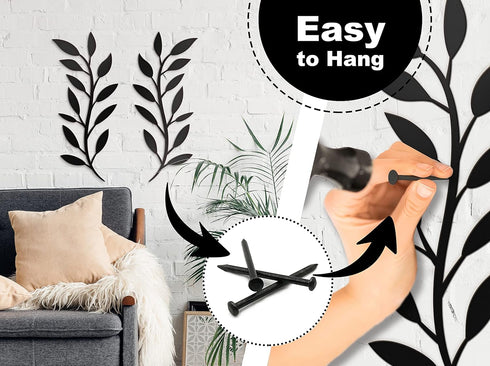 Vivegate Scroll Olive Branch Leaf Metal Wall Decor - 16"X16" 2 Black Wrought Iron Scroll Vine Art Metal Wall Farmhouse Signs For Hanging Above Doo...