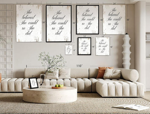 She Believed She Could So She Did - FRAMED - Quote Motivational Wall Art Canvas Print Home Decor, Gallery Wrap Inner Frame, White, 7x9...