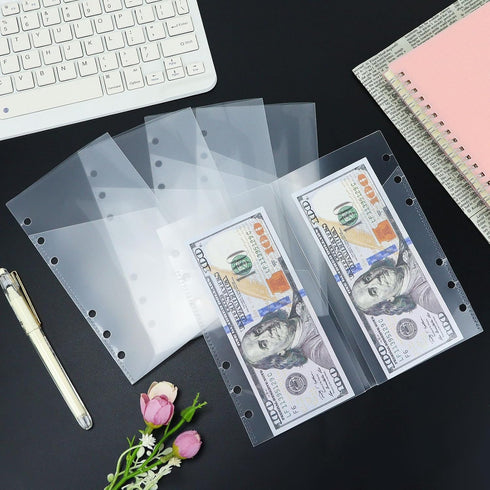 10pcs A6 Clear Binder Cash Envelopes, A6 Insert with 2 Pockets for Budgeting Money,Binder Pockets Index Envelopes for 6 Ring Budgeting Binder Inse...