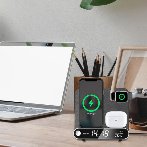 Smart 3 in 1 Wireless Charger Alarm Clock – Digital with LED Display – Qi 15w Fast Charging Station – with 18w Adapter & Type C Cable – Compatible...
