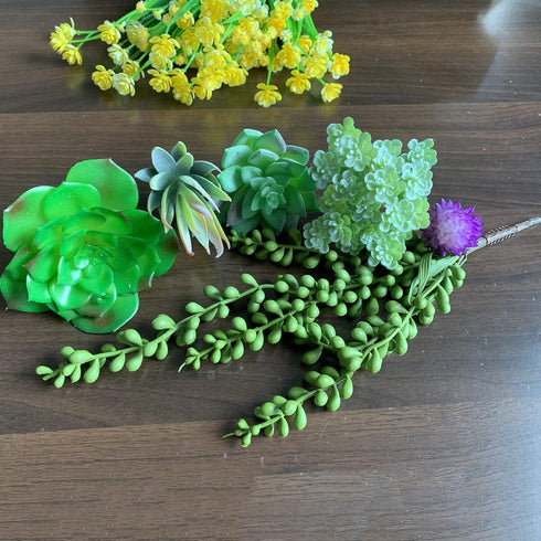 6 Pcs Artificial Succulents Different Kinds Assorted Faux Succulent Plants Unpotted Fake Succulents Artificial Hanging Plants String of Pearls Pla...