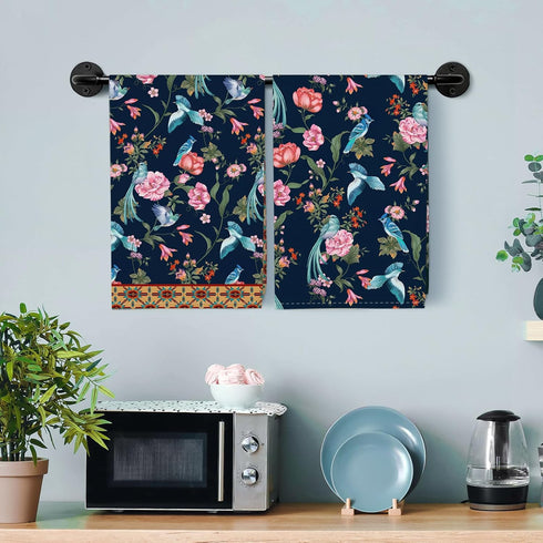 Retro Bird Flowers Tea Towels, 100% Cotton Kitchen Towel Set 20×27.5inch, Multi-Purpose Quick Dry Dish Towels Dishcloths Hand Towels Bar Towels(Se...