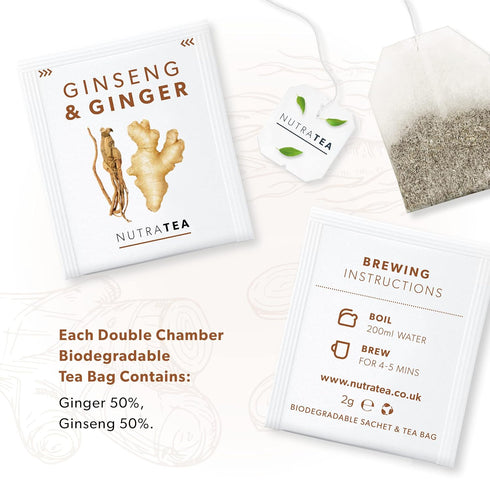 Nutra Tea - Ginger & Ginseng Tea - 20 Tea Bags - Herbal Tea...