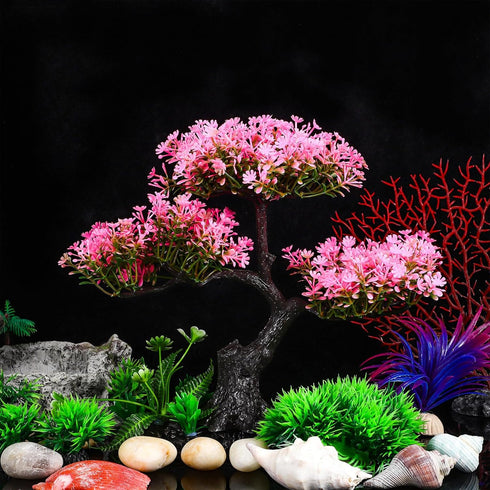 Beaupretty 1 Set Artificial Aquarium Plants Pink Cherry Blossom Tree Decor Fish Tank Tree Decorations Plastic Realistic Plants Turtle Tank Plants ...