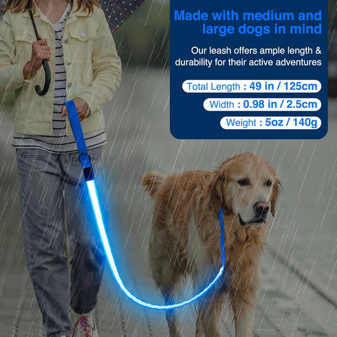 LED Light Up Dog Leash - 4 Ft USB Rechargeable Reflective Nylon Leash with Padded Handle - Flashing Luminous Glow Leashes for Large Medium Pets Ni...