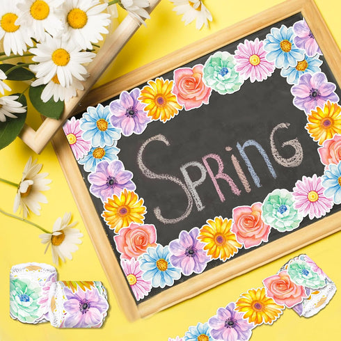 67.9 Ft Painted Flowers Bulletin Board Borders Die-Cut Bulletin Borders Painted Flowers Shape Rolled Bulletin Board Trim Sticker for School Classr...