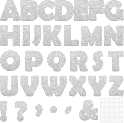 150 PCS Large 7" Font Silver Letters and Punctuation Set Glitter Bulletin Board Poster Alphabet Cutout for Classroom School Display A Great Helper...