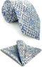 S&W SHLAX&WING New Mens Ties Silver Sky Blue Classic Size Necktie Set with Pocket Square...
