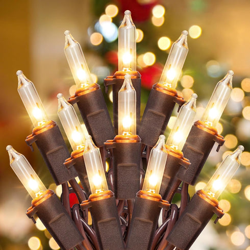 13FT 50 Clear Christmas Lights Outdoor, UL Approved Christmas Tree Lights with Brown Wire, Incandescent Mini Lights Plug in for Indoor Outdoor Tre...