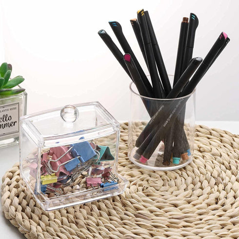 Tbestmax Plastic Qtips Holder Bathroom Container, 10/7 OZ Cotton Ball/Swabs Dispenser, Apothecary Jar Organizer for Storage 3 Pcs...