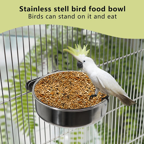 Large Bird Feeding Dish Cups,Parrot Food Bowl Cage with Clamp Holder Stainless Steel,Birdcage Coop Water Feeder for Cockatiel Parakeet Macaw Finch...