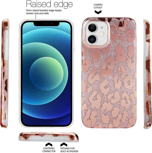 J.west Case Compatible with iPhone 12/12 Pro 6.1-inch, Luxury Saprkle Bling Glitter Leopard Print Design Soft Metallic Slim Protective Phone Cases...
