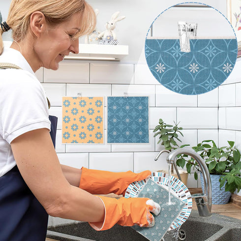 6 Pack Swedish Dishcloths for Kitchen,Swedish Dish Towels with Adhesive Clips, Reusable Paper Towels Washable Absorbent Cellulose Sponge Cloths,No...