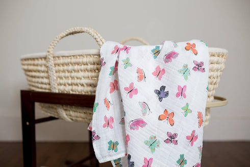 Lulujo Baby 100% Cotton Muslin Swaddle Blanket, 47 x 47-Inches, Butterfly...