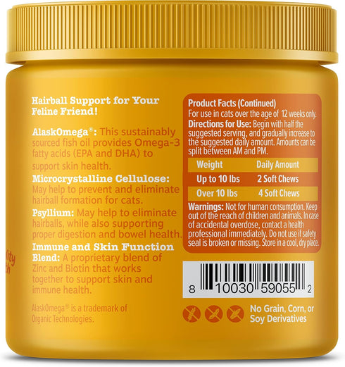 Zesty Paws Hairball Bites for Cats - Cat Furball Support - Functional Supplement with Omega 3 Fish Oil EPA & DHA + Zinc, Biotin & Psyllium Husk - ...