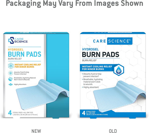 Care Science Hydrogel Sterile Burn Dressing Bandage Pads for Burn Relief, 4 ct | Instant Cooling Relief for Minor Burns & Wounds...