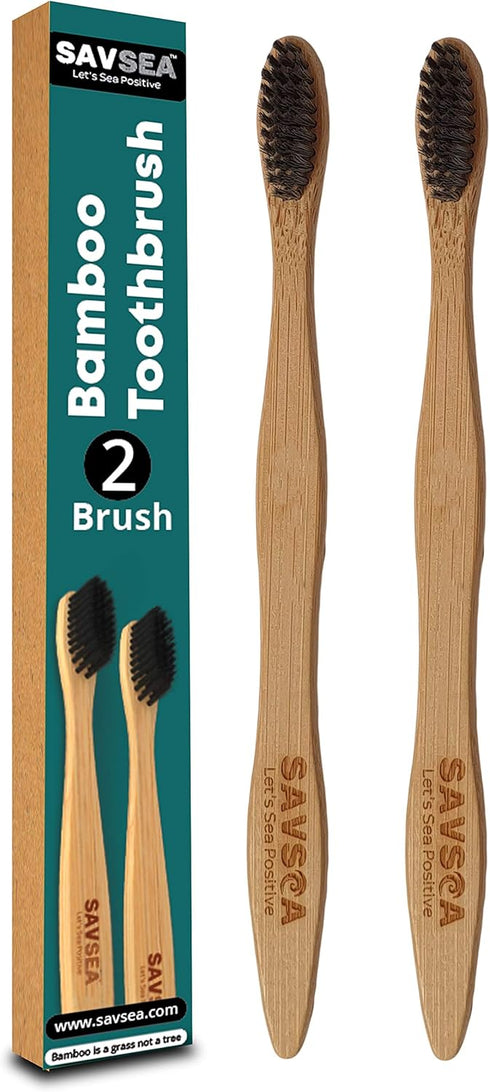 Bamboo Toothbrush Soft Bristles with Medium Bristles for Adults (2 Toothbrushes)...