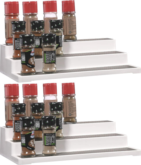 Cq acrylic 2 Pack Spice Rack Organizer for Pantry,14.5 Inch Tiered Seasoning Can Shelf Organizer For Cabinet,White...