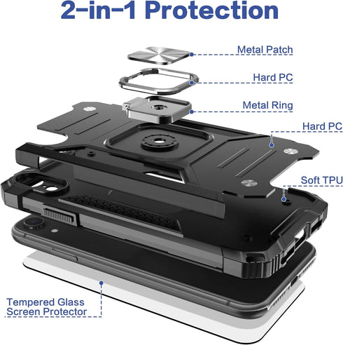 iPhone XR Case with Screen Protector,iPhone XR Case, Shock Absorption Heavy Duty Drop Test Cover with Car Mount Kickstand Lightweight Protective P...
