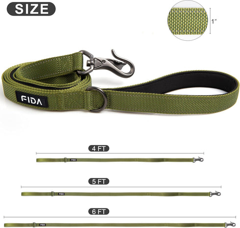 Fida 4 FT Heavy Duty Dog Leash with 2 Comfortable Padded Handles, Traffic Handle & Advanced Easy Snap Hook, Reflective Walking Lead for Large, Med...