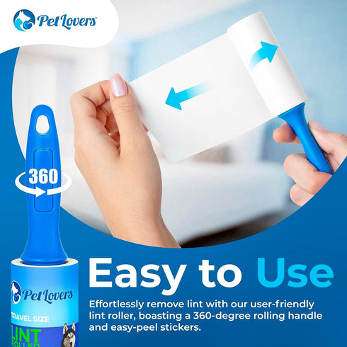 PetLovers Mini Lint Rollers for Travel 4 Pack - Small Sized Lint Removers for Easy Portability, Great for Pet Hair and Debri Pickup...