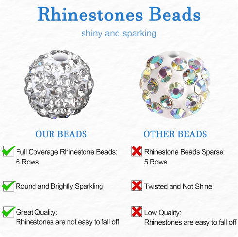 QINJIEJIE 100pcs 10mm Rhinestone Beads for Jewelry Making White Beads Sparkly Disco Ball Beads Bulk Round Crystal Diamond White Clay Beads for Nec...