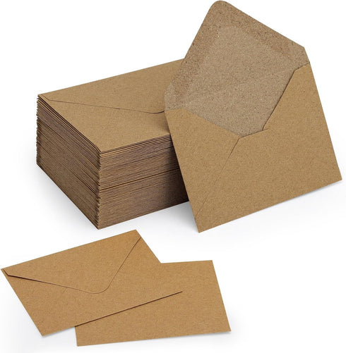 100 Pack 4 x 2.75" Mini Envelopes 120GSM Gift Card Kraft Envelopes Bulk Small Paper Gift Card Sleeves Greeting Card Business Card Brown Tiny Envel...