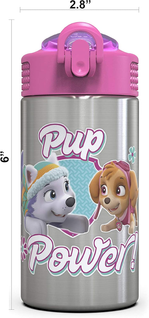 Zak Designs Paw Patrol Skye - Stainless Steel Water Bottle with One Hand Operation Action Lid and Built-in Carrying Loop, Straw Spout is Perfect f...