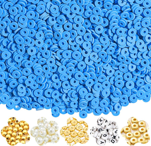 4500pcs Blue Clay Beads Kit for Bracelet Making Including 6mm Flat Polymer Clay Heishi Beads and Gold Bead Pearls Spacers Letter Beads for Jewelry...