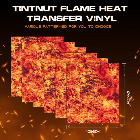 Tintnut Flame HTV Burning Fire Heat-Transfer-Vinyl-12x10 inch 6 Sheet Fire Patterned HTV Heat Transfer Vinyl T-Shirts Hats Clothing DIY Flame Iron...