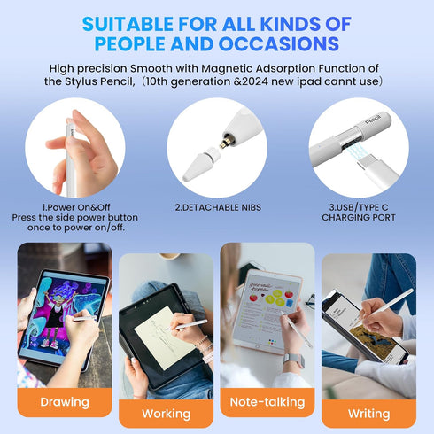 Stylus for iPad 10th Generation, 8 Mins Charge use 12hrs for iPad Pencil 1st Generation,Palm Rejection for iPad 2nd Generation Compatible for iPad...