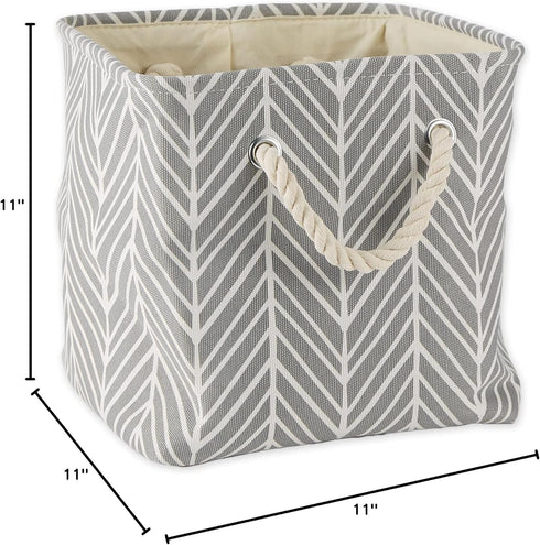 DII Polyester Container with Handles, Herringbone Storage Bin, Large Round, Small Square, Gray...