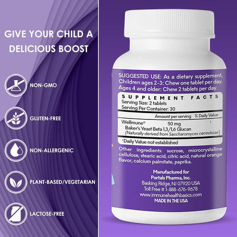 Children's Chewable Tablets, Wellmune Clinically Proven Highly Purified Beta Glucan Immunity Supplements for Children, Kids-Approved!...