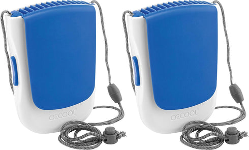 O2COOL Deluxe Necklace Fan | Battery Powered, Hands-Free Personal Cooling Fan w/Adjustable Lanyard, Table Top Stand + Wearable Clip - Dark Blue (2...
