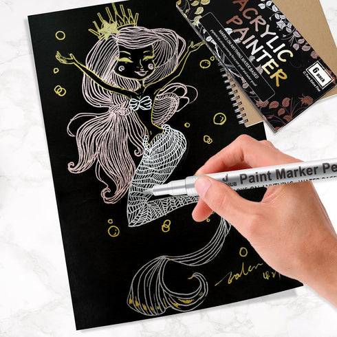 Gold Paint Pens with Silver, Rose Gold Acrylic Paint Pens for Rock Painting, Wood, Fabric, Glass, Canvas, Scrapbooking, Card DIY Metallic Acrylic ...