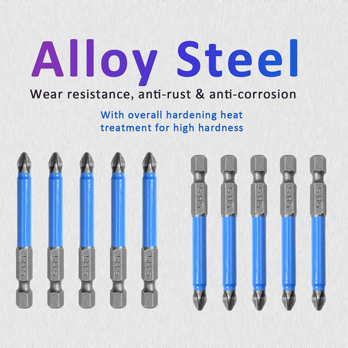 10 Pcs Magnetic Phillips Screwdriver Bit Set 2.56 inch Long, PH2 Phillips Bits Set, Non-Slip Cross Head Electric Screwdriver Bits Set 1/4" Hex Sha...