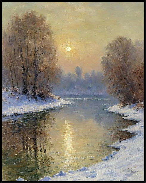 Posterizer 1 pcs-a lake in snowy winter-in oil painting style-1-Landscape & Nature Art-GIft for Men Women Teens-Dining Room Decor- unframed wall a...