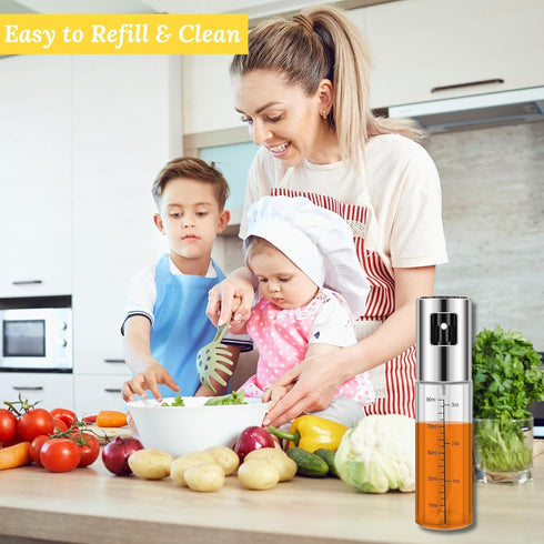 Oil Spray Bottle with Scale Air Fryer Mister Refillable Kitchen Accessories for Cooking, Baking BBQ, Frying Set of 2...