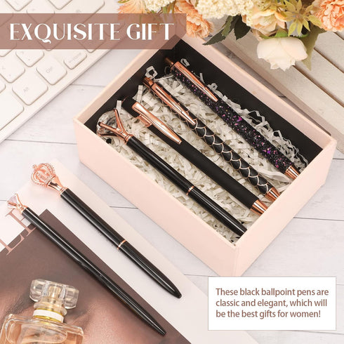 6 Pcs Ballpoint Pens Set Metal Crystal Diamond Pen for Journaling Black Ink Ballpoint Pens Liquid Sand Glitter Pen Fancy Pens Gifts for Woman Girl...