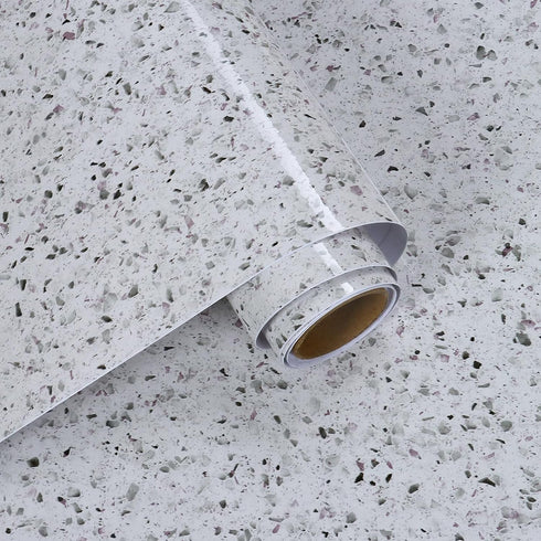 White Granite Marble Contact Paper Glossy Terrazzo Marble Wallpaper for Bathroom Kitchen Countertops Removable Waterproof Self Adhesive Granite Ma...