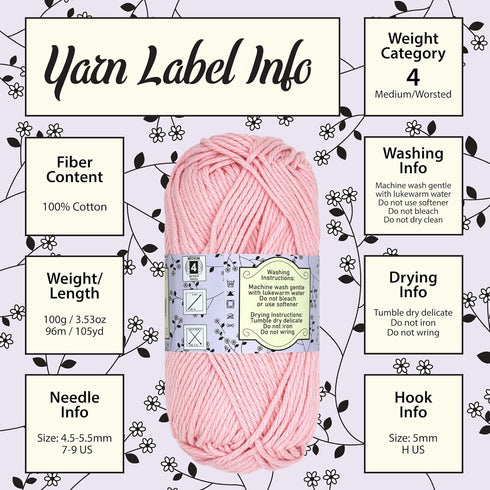 JubileeYarn Dainty Light Yarn - 100g/Skein Worsted Weight Cotton - 103 Marina Pink - 2 Skeins...