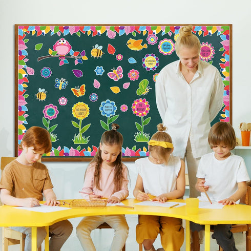 Bulletin Board Decorations Spring Flower Butterfly Affirmation Cutouts Hello Spring Bulletin Board Borders Set for Classroom School Office Decor T...