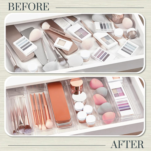 STORi SimpleSort 6-Piece Stackable Clear Drawer Organizer Set | 9" x 3" x 2" Rectangle Trays | Narrow Makeup Vanity Storage Bins and Office Desk D...
