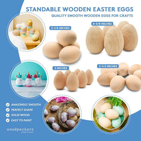 Woodpeckers 3-1/4" Wooden Eggs, Pack of 2, Craft, Paint, Dye, Decor, Easter...