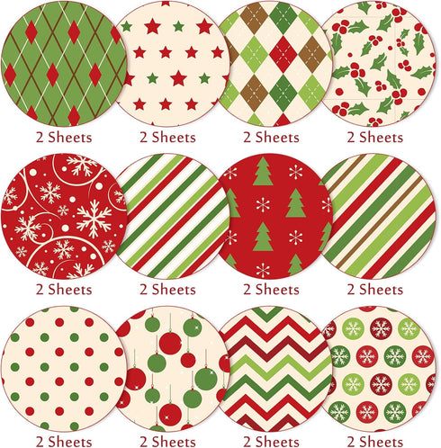 Whaline 12 Designs Christmas Pattern Paper Pack 24 Sheet Merry Christmas Scrapbook Specialty Paper Double-Sided Collection Green Red Decorative Cr...