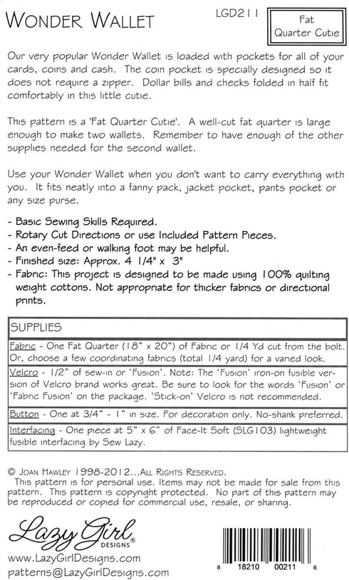 Lazy Girl Designs Wonder Wallet Pattern...
